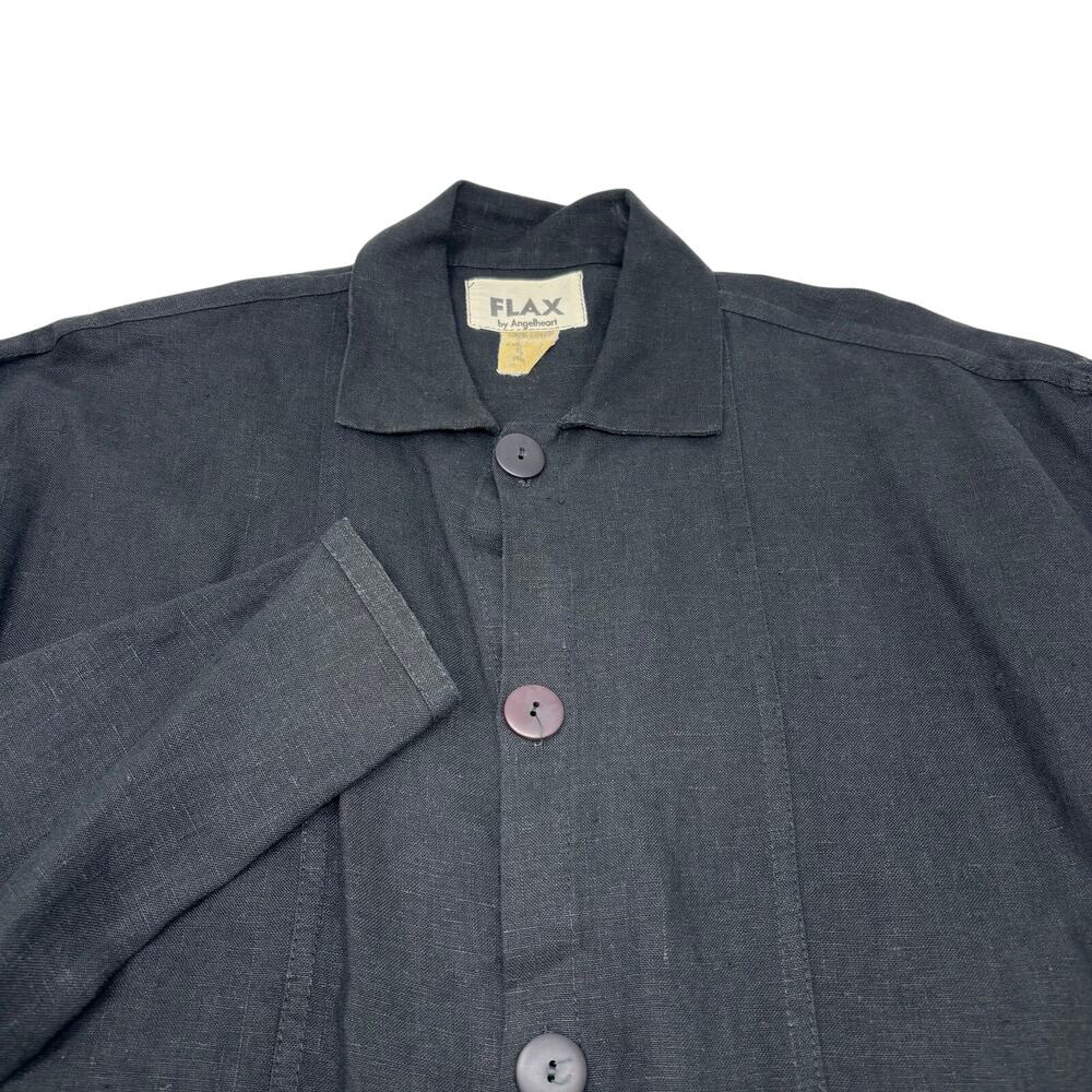 Flax by Angelheart Womens Large Solid Black 100% Linen Long Sleeve Button Shirt
